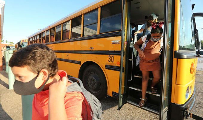 Children exiting a school bus