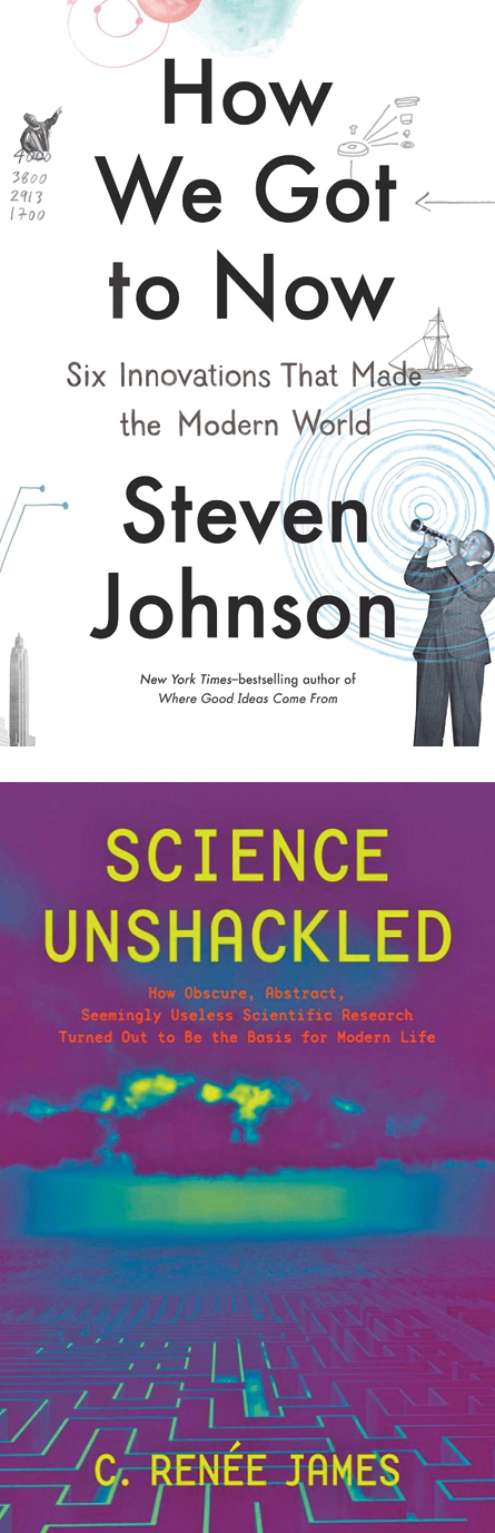 book covers of How We Got to Now and Science Unshackled