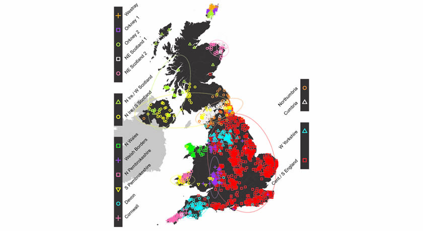map of genetically distinct groups in the U.K.