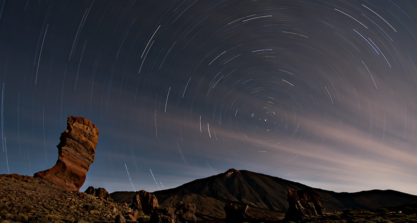 A 60-minute exposure of Mount Teide in the Canary Islands