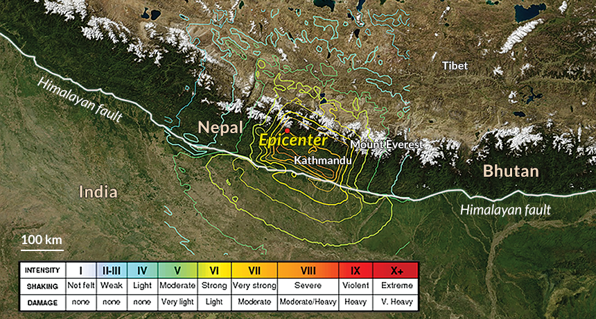 map of Nepal Earthquake