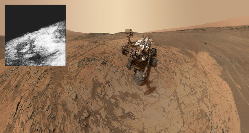 inset of Mars from Mariner, Curiosity selfie