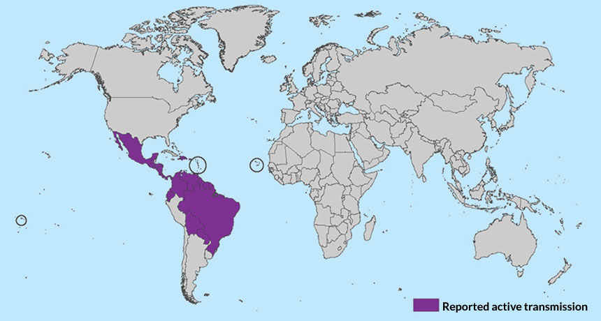 map of spread of Zika virus