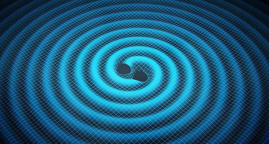 illustration of gravitational waves from two black holes