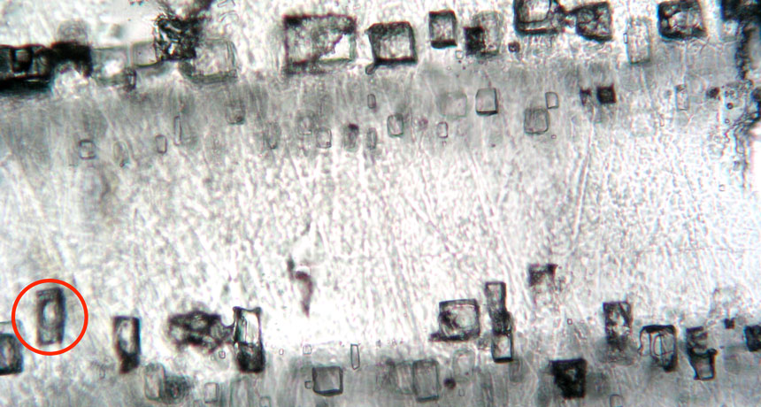 air bubbles in a rock