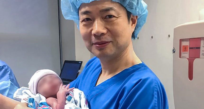 Zhang with baby