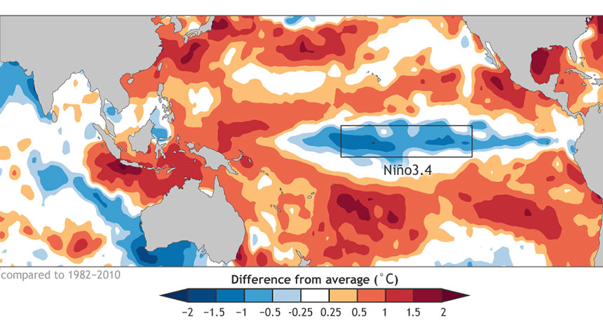 map of temperature anomaly in central and eastern Pacific