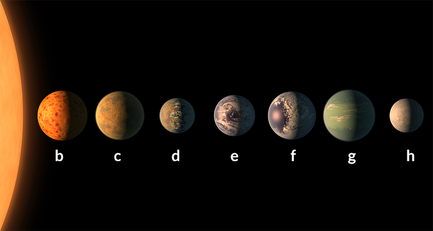 illustration of a seven planet solar system