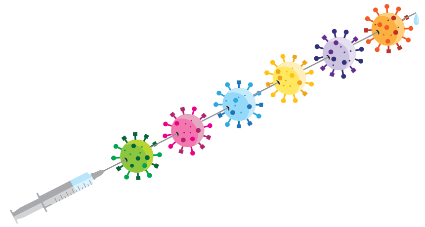 illustration of syringe with flu viruses