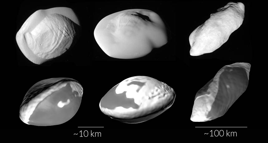 Saturn moons and simulated moons