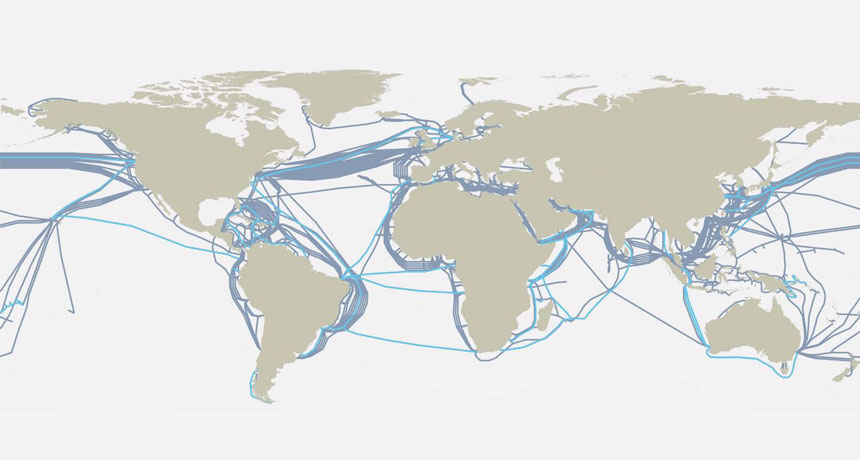 world map of submarine fiber-optic cables