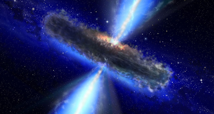 an illustration of a neutron being blasted from a blazar