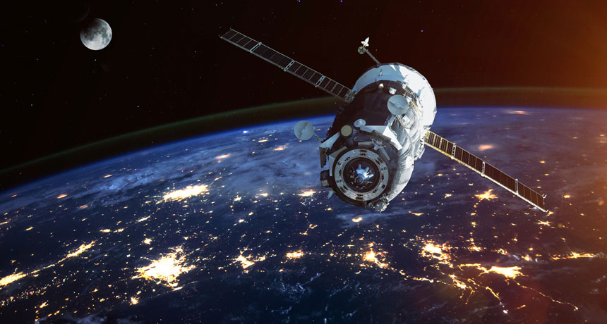 an illustration of a satellite orbiting the Earth