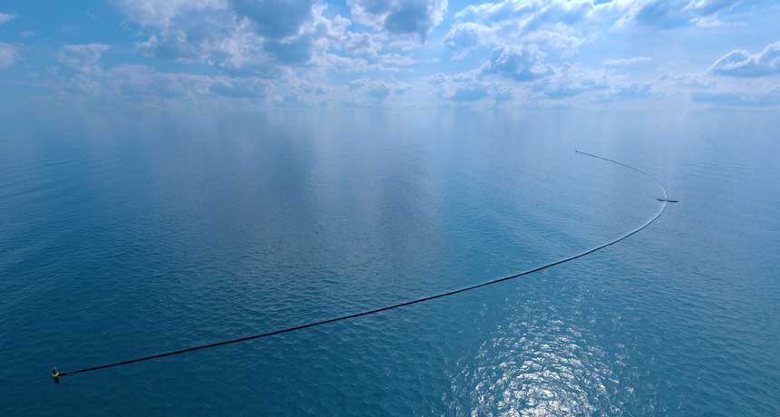 computer rendering of Ocean Cleanup system