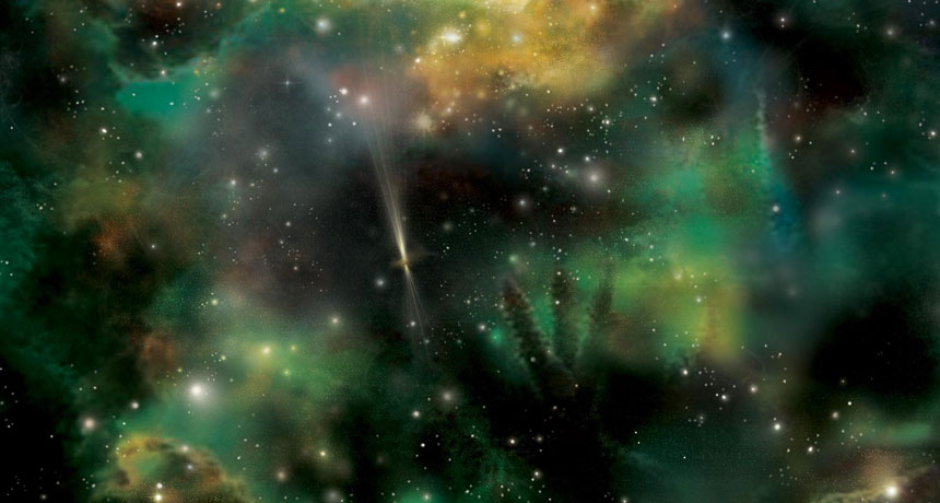 illustration of galaxies emitting gamma rays