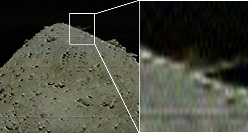 dust plume at impact site on Ryugu's surface