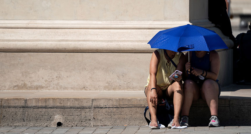 two people under shade umbrella