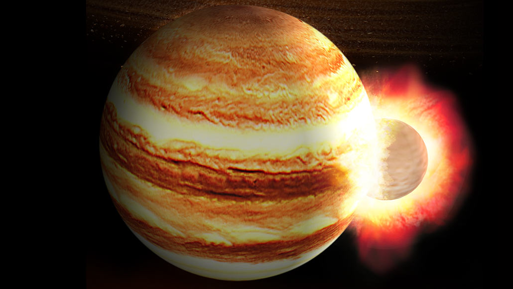 Jupiter’s weird core may have resulted from an early collision