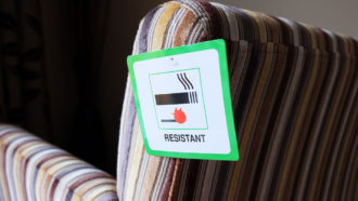 chair with flame resistant tag