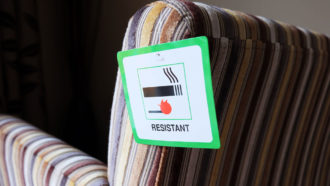 chair with flame resistant tag