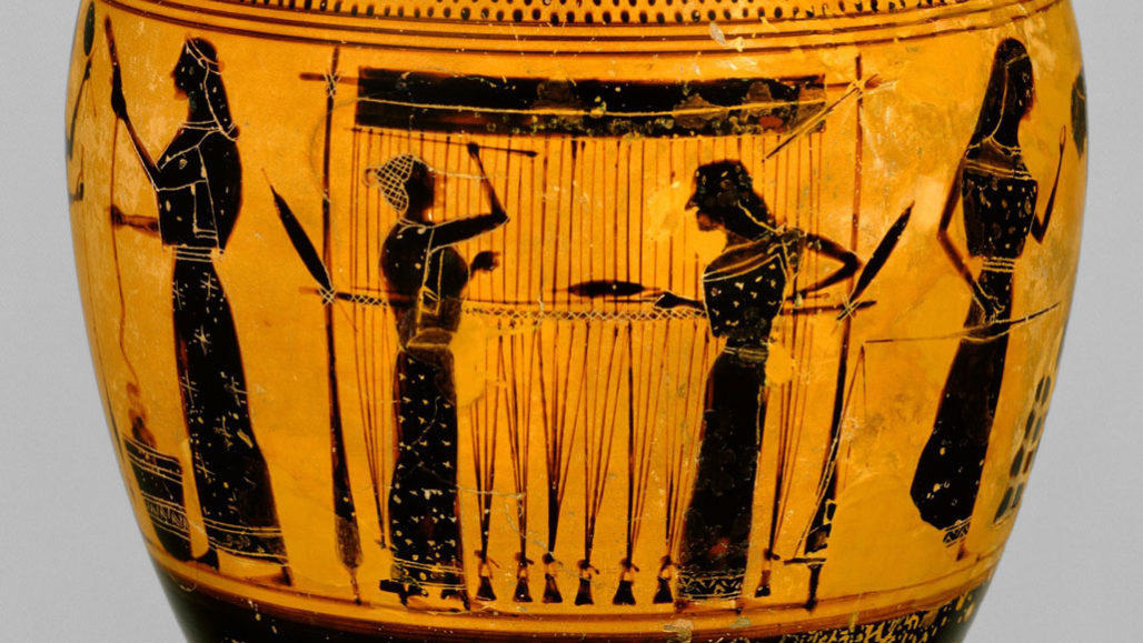 vase depicting women weaving