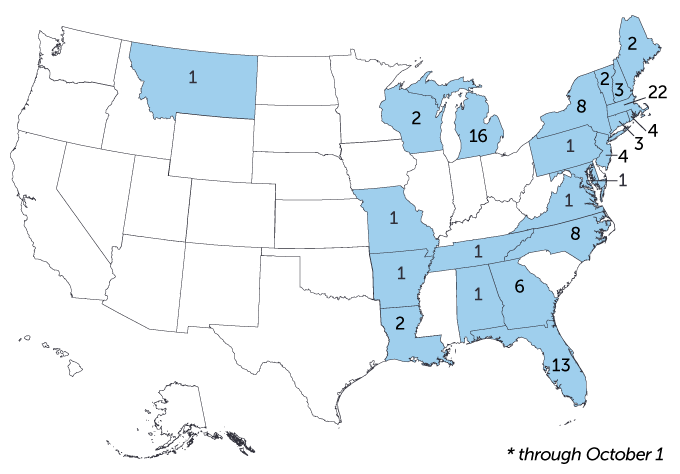 map fo U.S. EEE cases