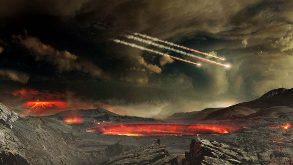 Space rocks hitting Earth illustration