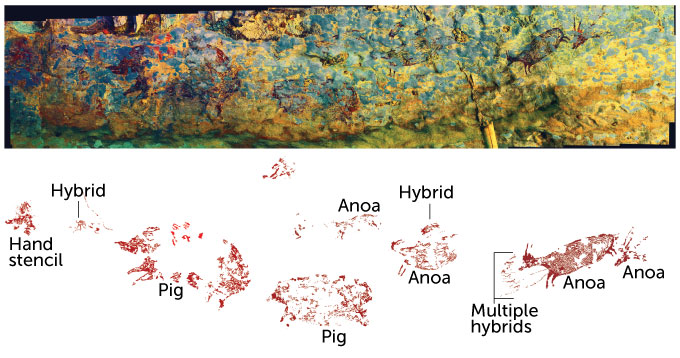 Indonesian cave hunting scene
