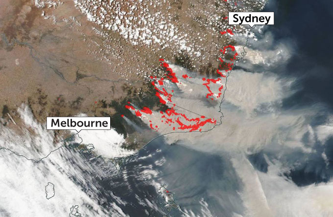 Australia brushfire map