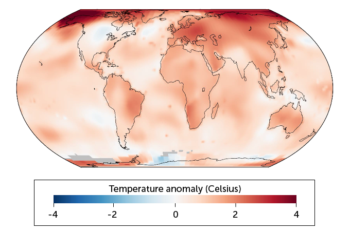 2019 global temperatures compared with 1951–1980 averages