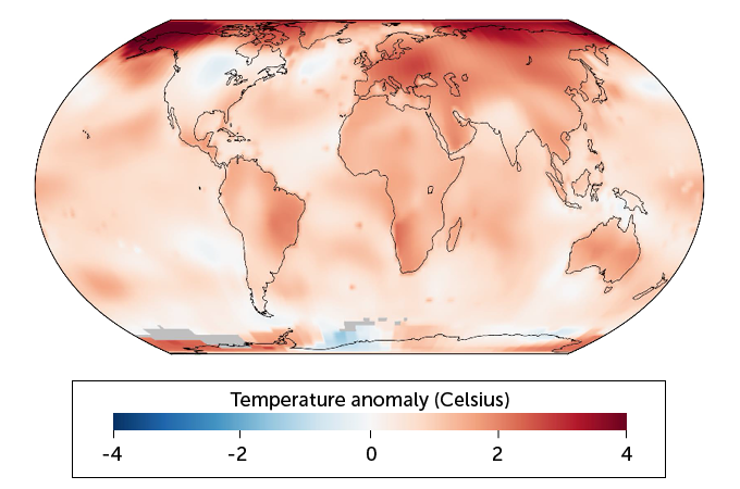 2019 global temperatures compared with 1951C1980 averages