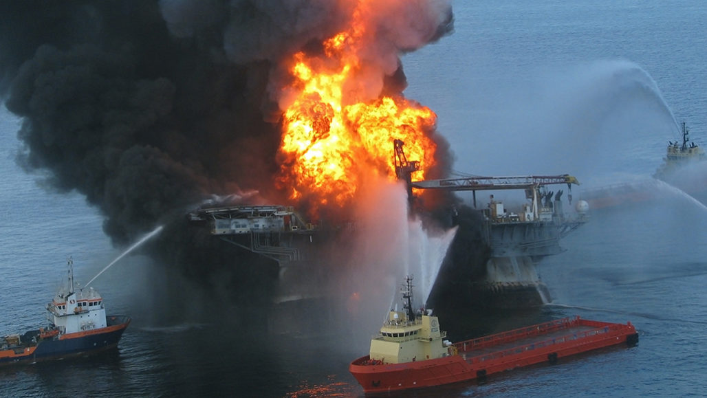 Deepwater Horizon rig on fire after explosion