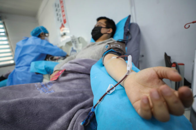 man donating plasma