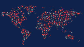 virus particle illustration of a global map