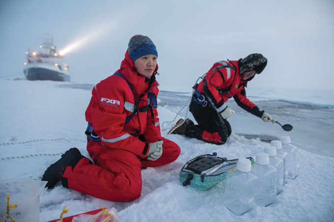 Allison Fong and Robert Rember taking samples