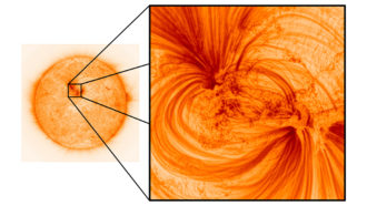 close-up of the plasma filaments on the sun