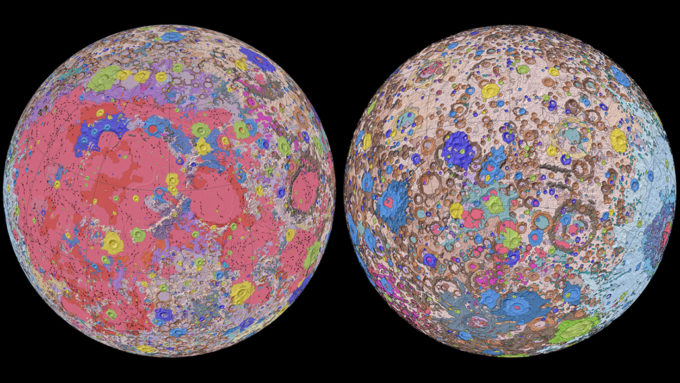 false-color map of moon's surface