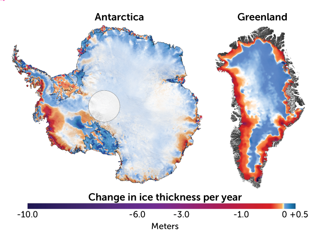 Ice sheet changes in Greenland map