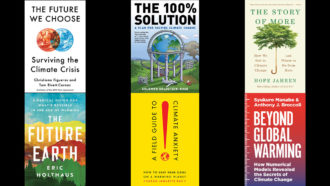 covers of six books about climate change