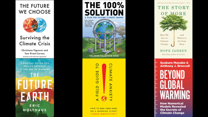 covers of six books about climate change