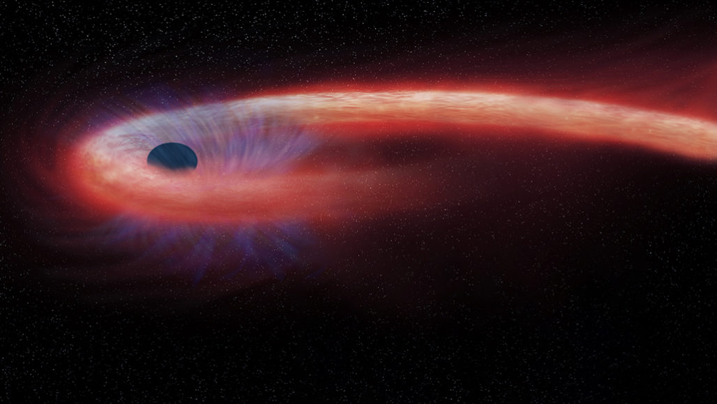 Black hole ripping star apart illustration