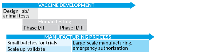 graphic illustrating pandemic timeline of vaccine development