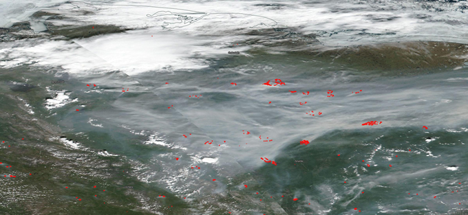 map of locations of Siberian wildfires