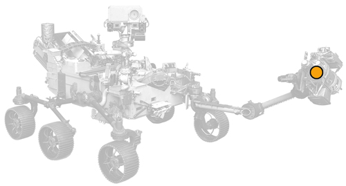 icon of Perseverance rover with dot on instrument location