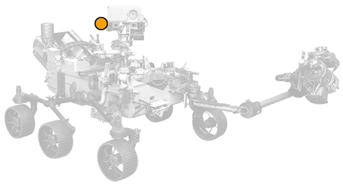 icon of Perseverance rover with dot on Mastcam-Z location