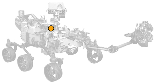 icon of Perseverance rover with dot on MEDA location