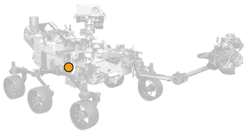 icon of Perseverance rover with dot on MOXIE location