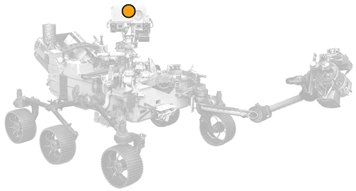 icon of Perseverance rover with dot on SuperCam location