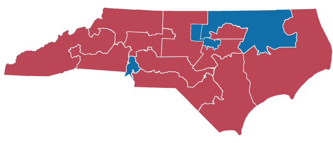 2016 and 2018 map of North Carolina