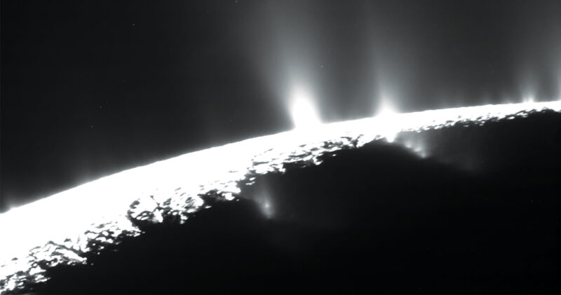 plumes of water vapor seen above Enceladus